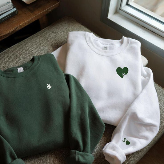 Puzzle piece heart Embroidery Hoodie - (Set of 2)