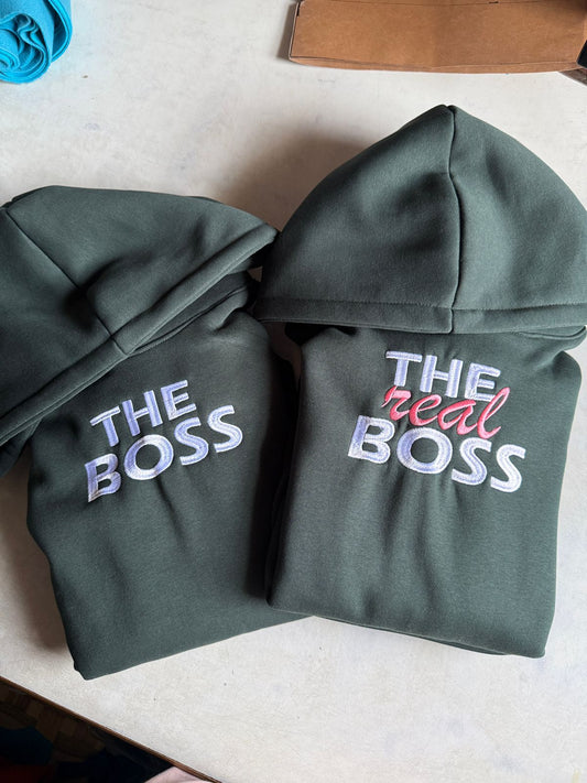 The boss, The Real Boss Front Embroidery Hoodie - (Set of 2)