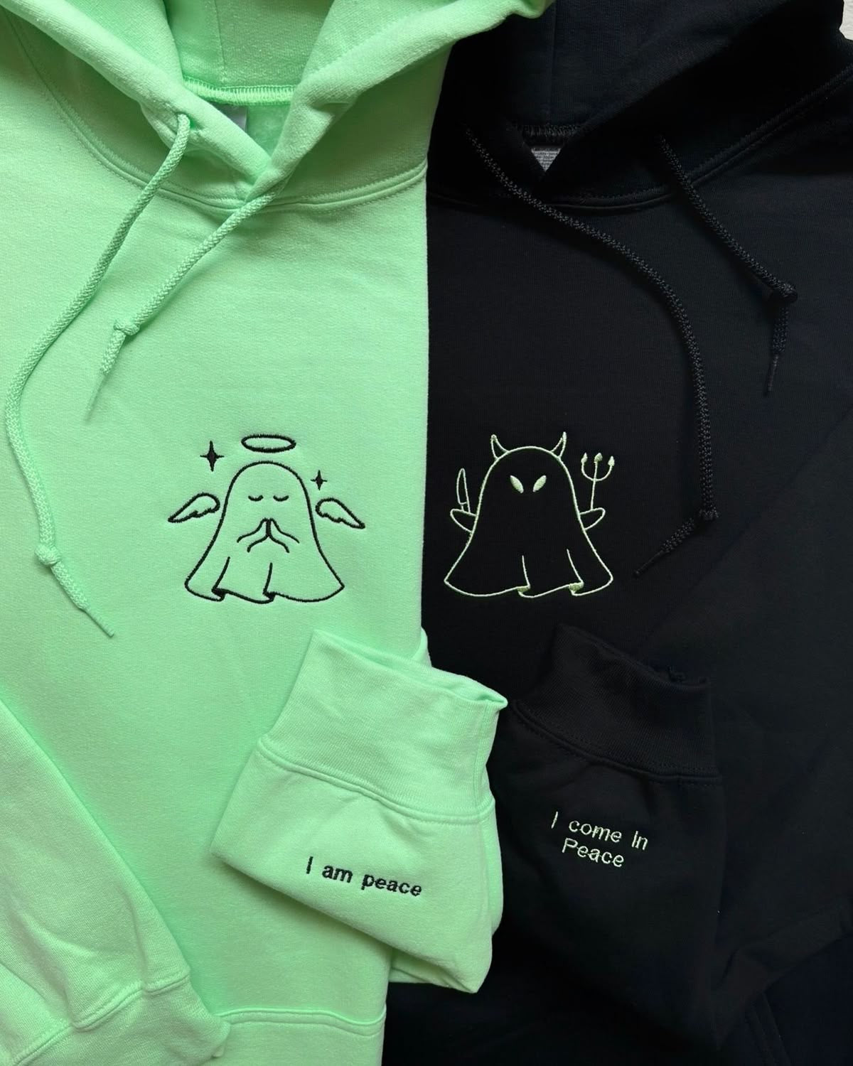 Devil & Angel Ghosts Embroidered Matching Hoodie Set of 2