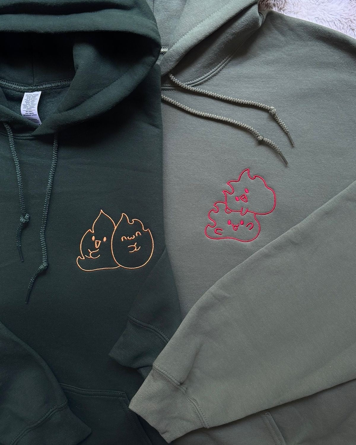 Cute Hit flames Embroidered Matching Couple Hoodies Set of 2