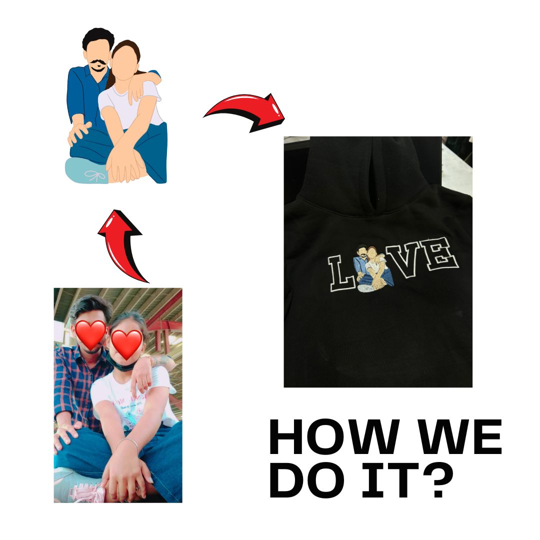 Custom Photo LOVE Embroidery Single Hoodie
