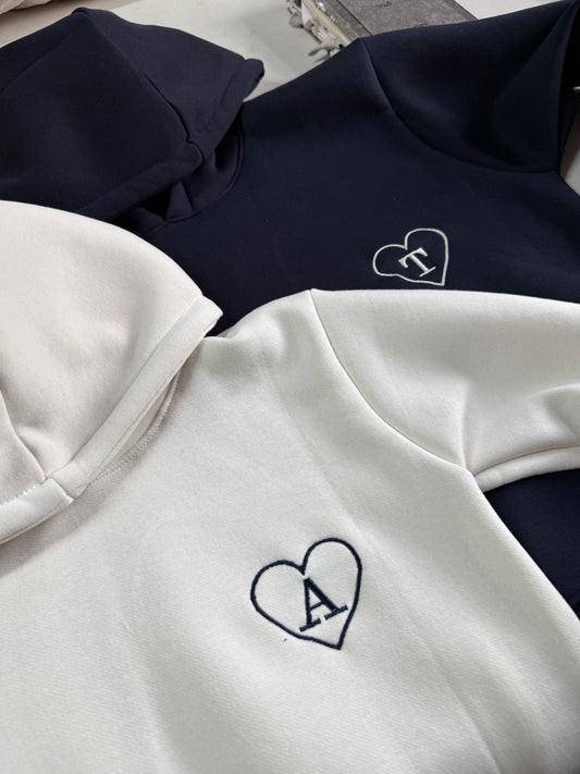 Custom Initials in heart Embroidery matching hoodies - (Set of 2)
