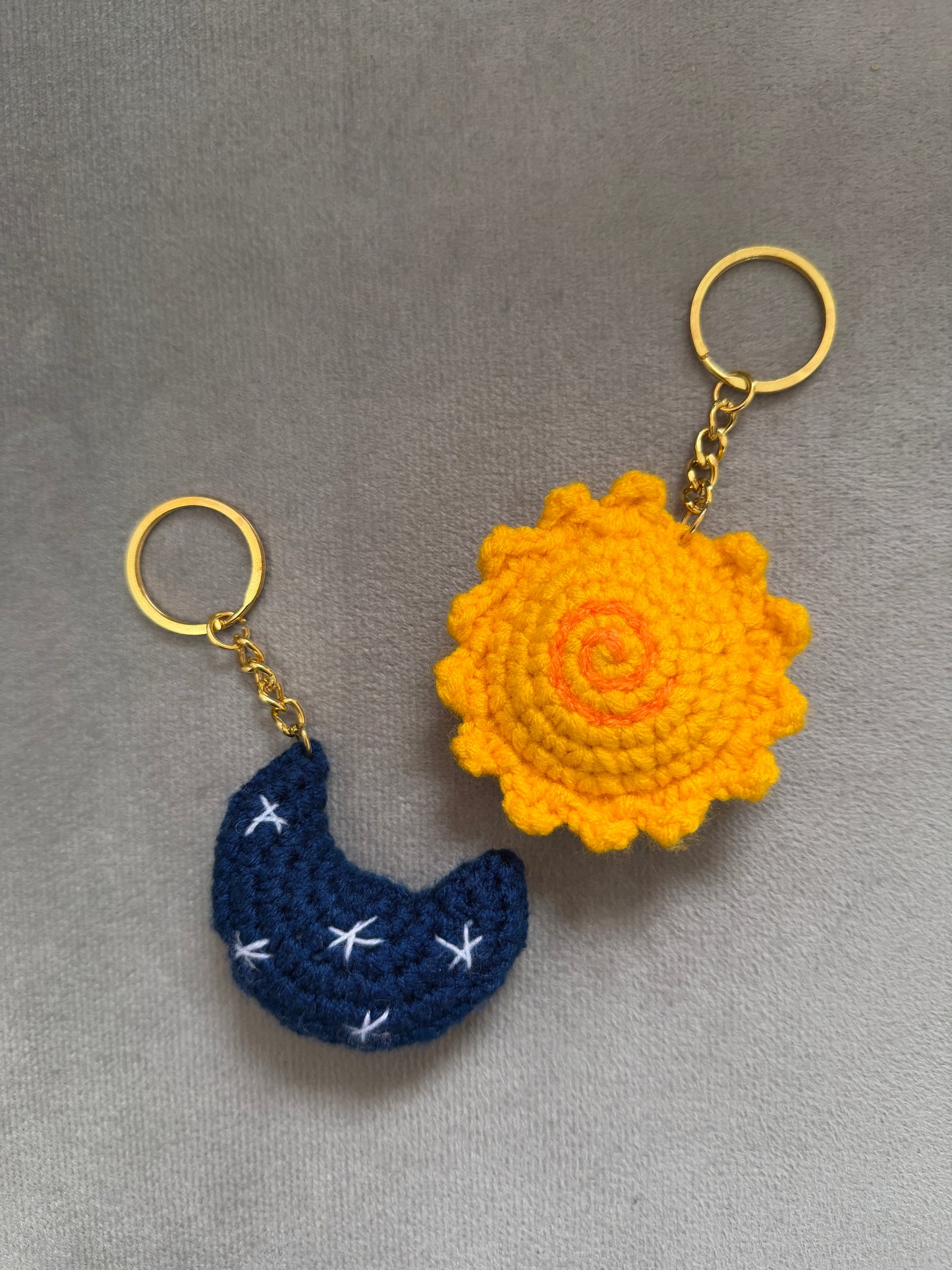 Sun Moon Crochet Keychain Set (Pack of 2) | Handmade Matching Couple Keychains | Cute Aesthetic Gift