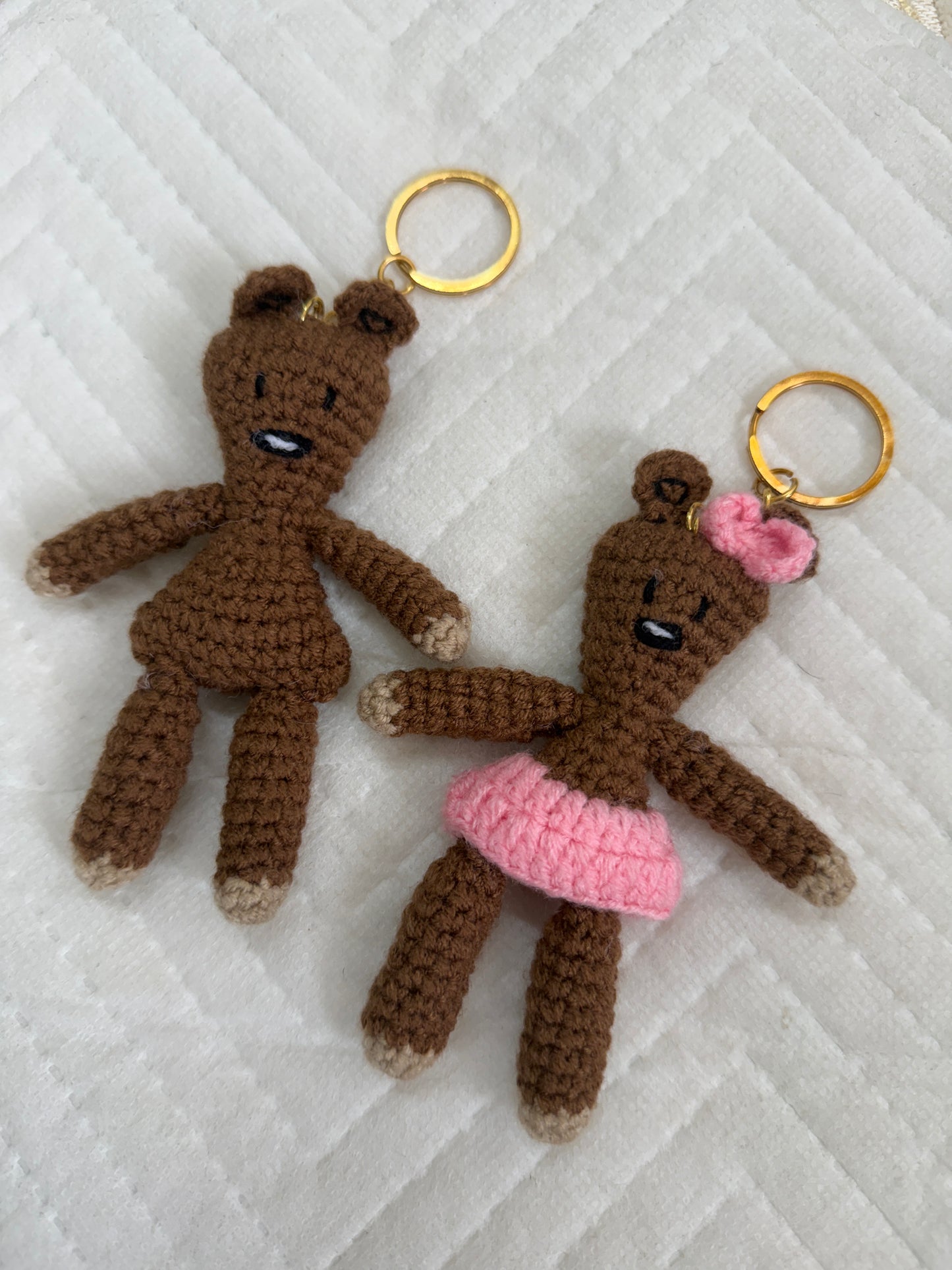 Couple Teddy Bear Crochet Keychain Set (Pack of 2) | Handmade Cute Matching Keychains Gift