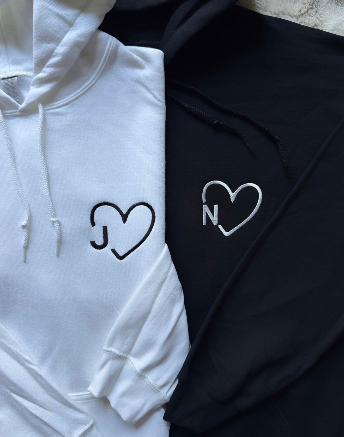 Custom Initials in heart Matching with personalized sleeves - (Set of 2)