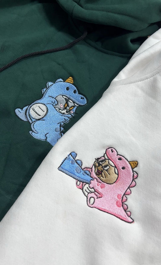 Tom And Jerry Dinosaurs Embroidered Matching Hoodies - (Set of 2)