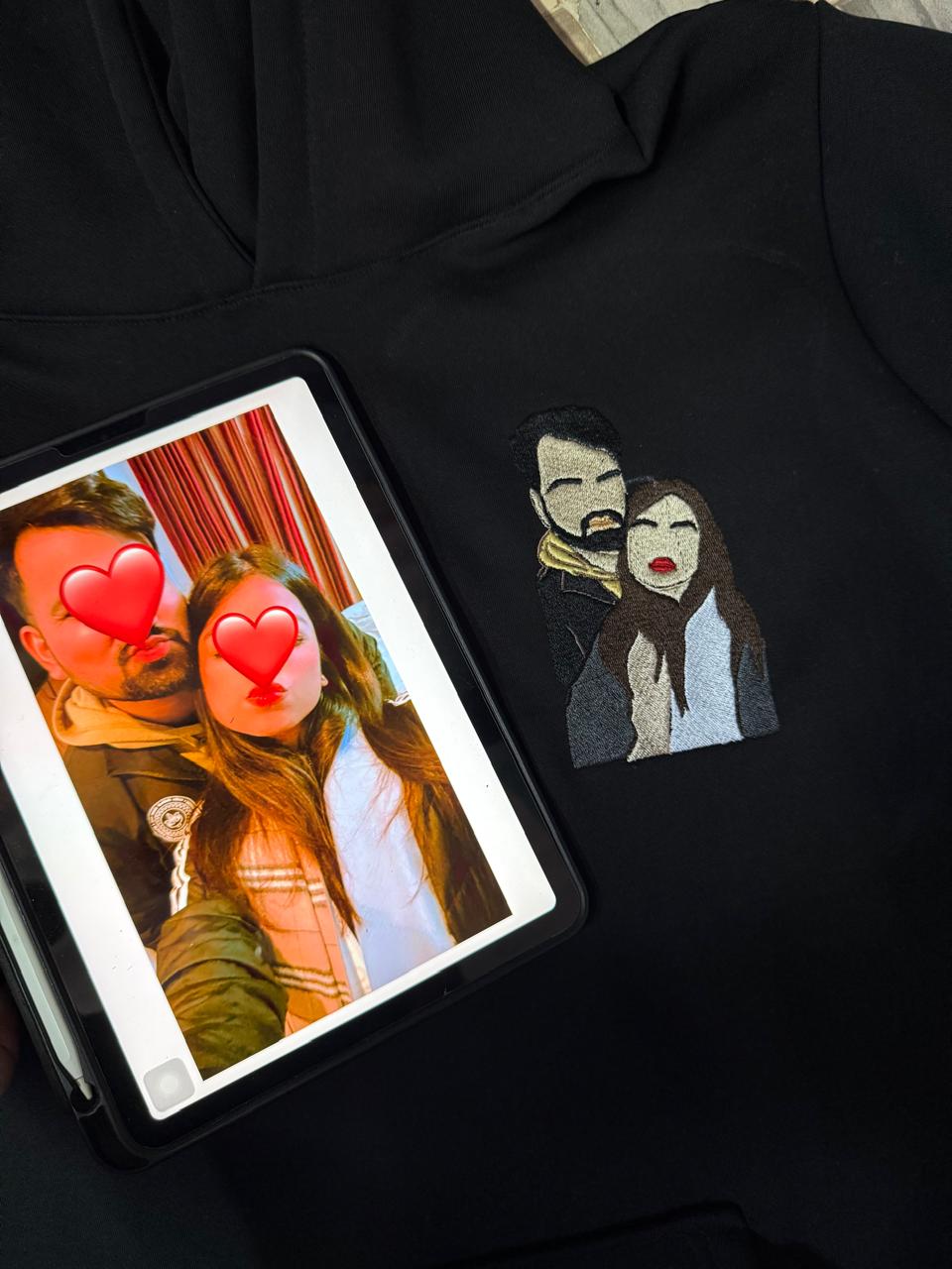 Custom Photo Hoodie with Sleeve Engraving - Personalized Couple Hoodie, Relaxed Fit, Gift for Boyfriend Girlfriend