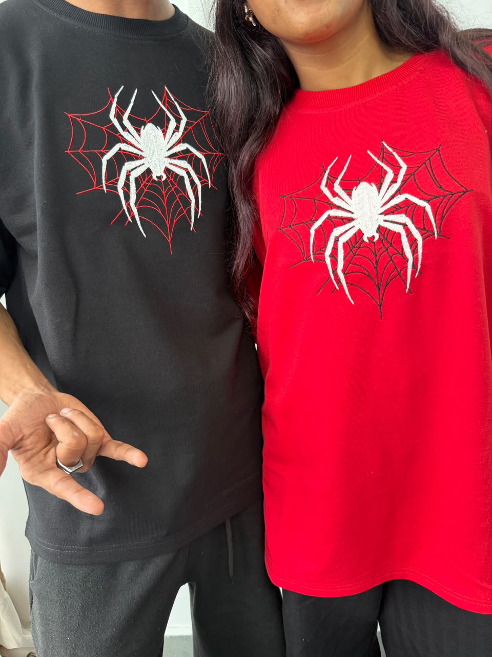 Spider Web Embroidered Couple T-Shirts - ( Set of 2 )
