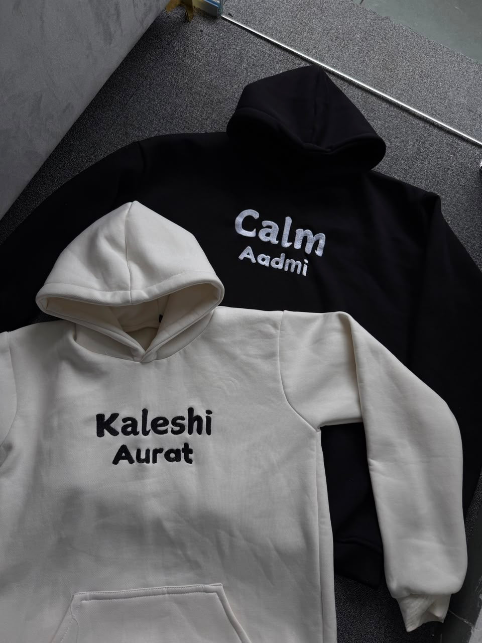 Kaleshi Aurat Calm Aadmi Embroidery Hoodies - (Set Of 2)