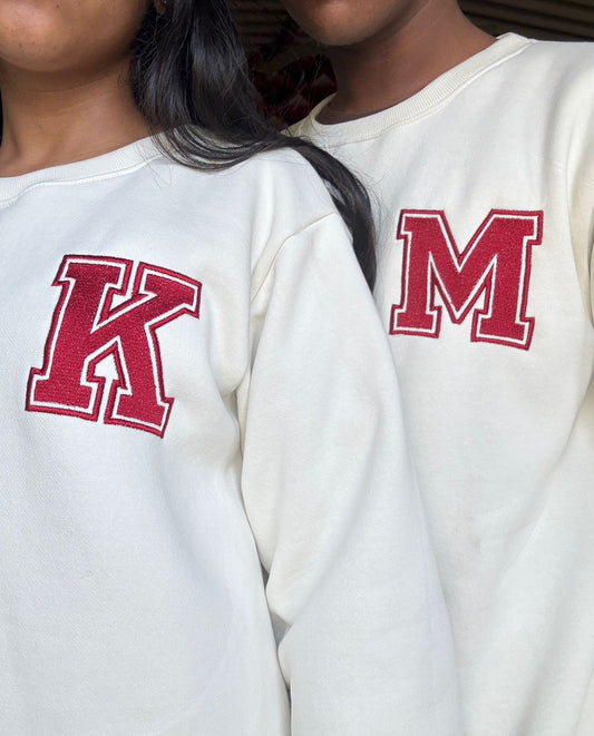 Initial Patch Embroidery Hoodie -(Set of 2)