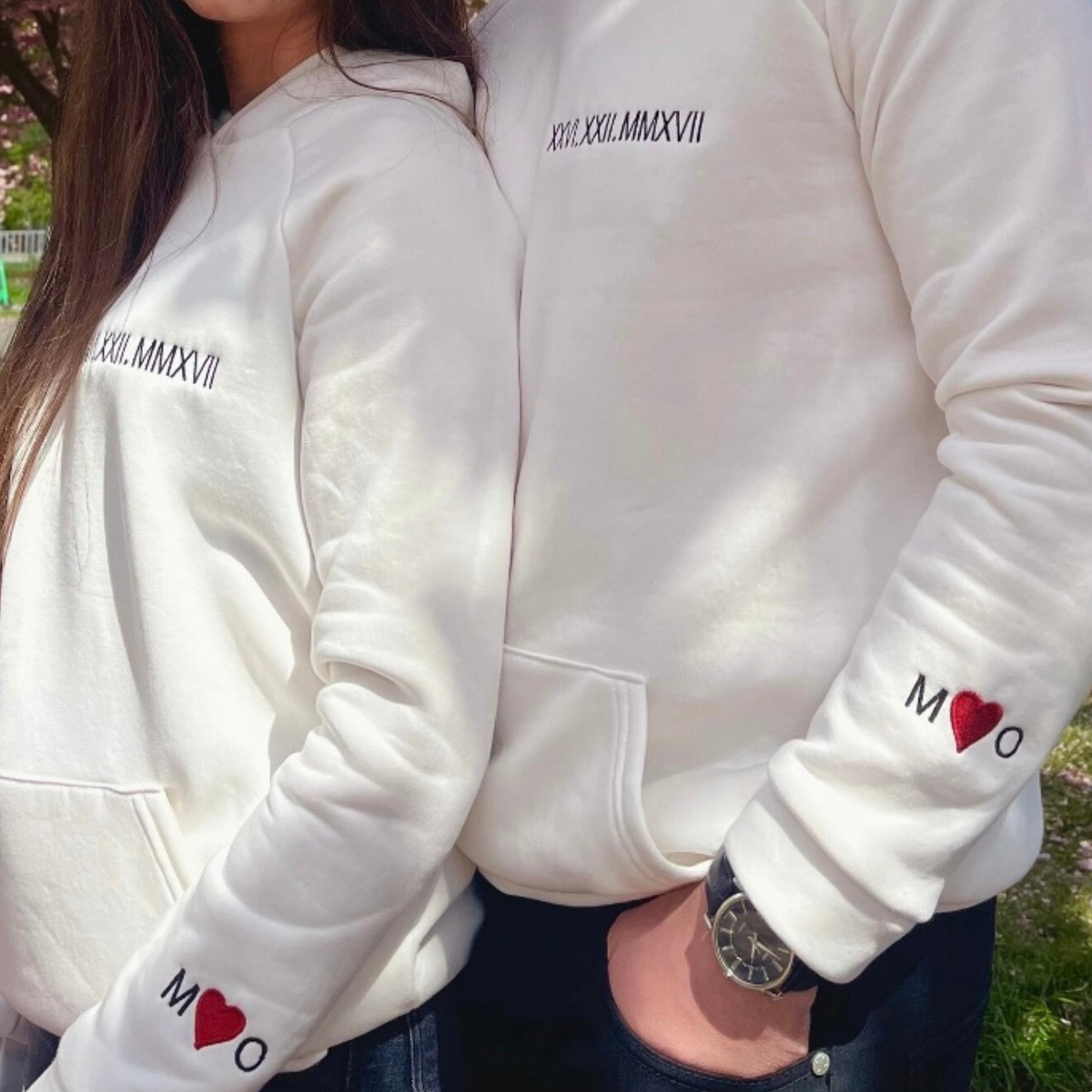 Custom Date & Custom Sleeve Text Embroidery Hoodie - (Set of 2)