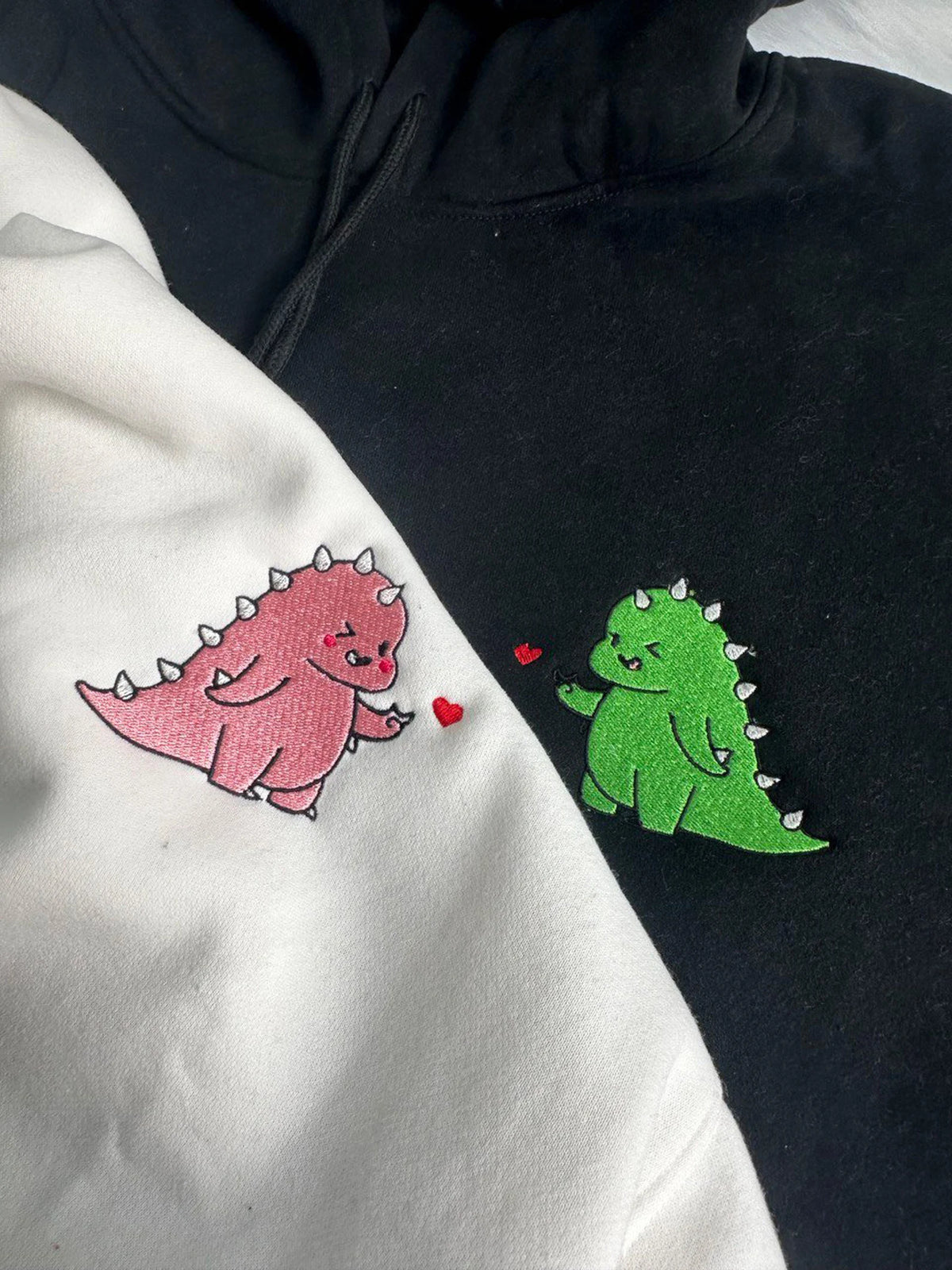 Kawaii Dinosaur Heart Embroidered Matching Hoodie - (Set of 2)