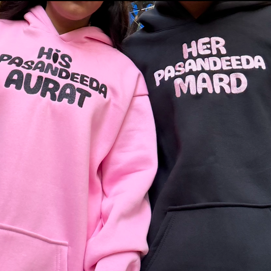 His Pasandeeda Aurat, Her Pasandeeda Mard Embroidery Hoodie - (Set of 2)