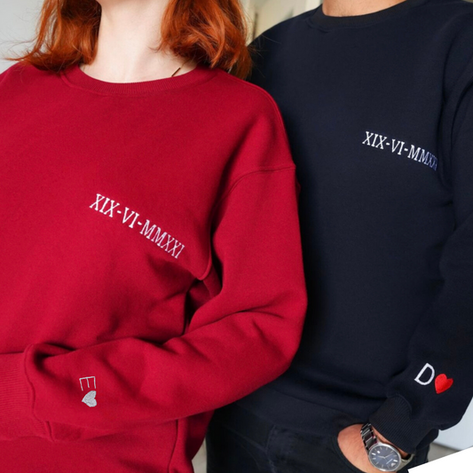 Custom Date & Custom Sleeve Text Embroidery Hoodie - (Set of 2)
