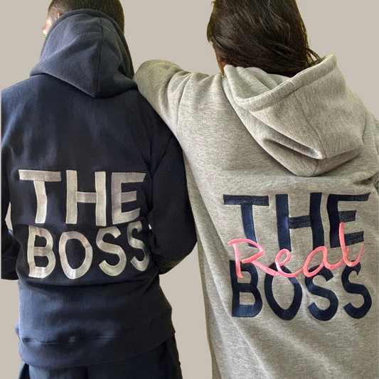 The Boss, The Real Boss Back Embroidery Hoodies - (Set of 2 Hoodie)