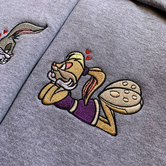Lola and bugs bunny Laying Cartoon Embroidered Hoodie - (Set of 2)