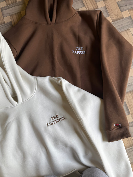 The yapper & The listener Matching Embroidered Hoodie - ( Set of 2 )