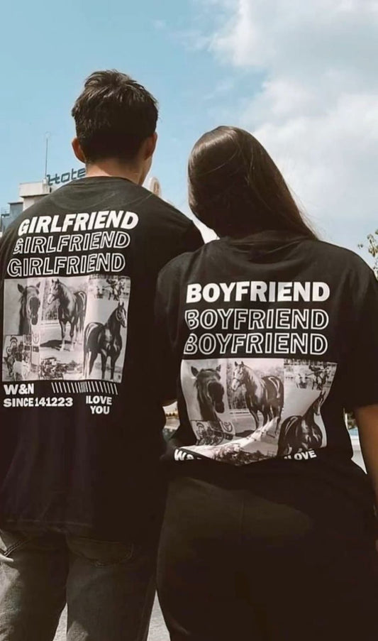 Girlfriend/Boyfriend T-shirt Back printed Custom - (Set of 2)