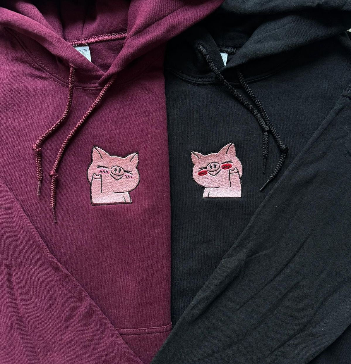 Cute Pig Embroidered matching hoodies Set of 2