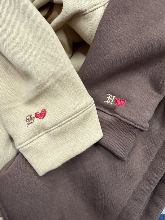Roman English initial sleeve Custom Hoodie - (Set of 2)