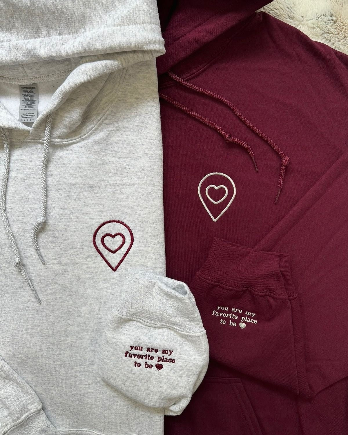 Heart location Embroidered Couple Matching Hoodies Set of 2