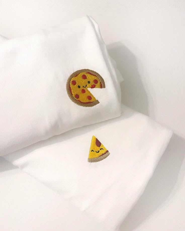 Cute Pizza bite  Matching Embroidered Hoodies (Set of 2)