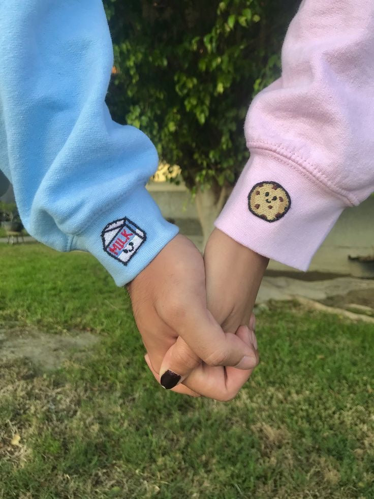 Milk and cookies Embroidered sleeves matching hoodies (set of 2)