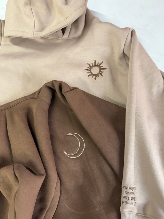 Sun & Moon Matching Embroidered Hoodies - ( Set of 2 )