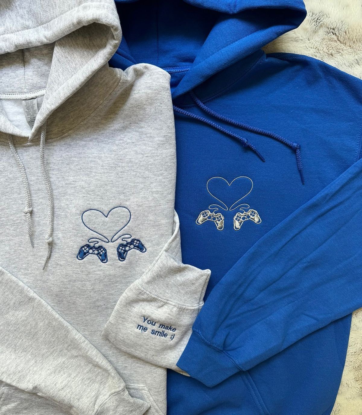 Gaming remote with heart Matching Embroidered Hoodies (Set of 2)