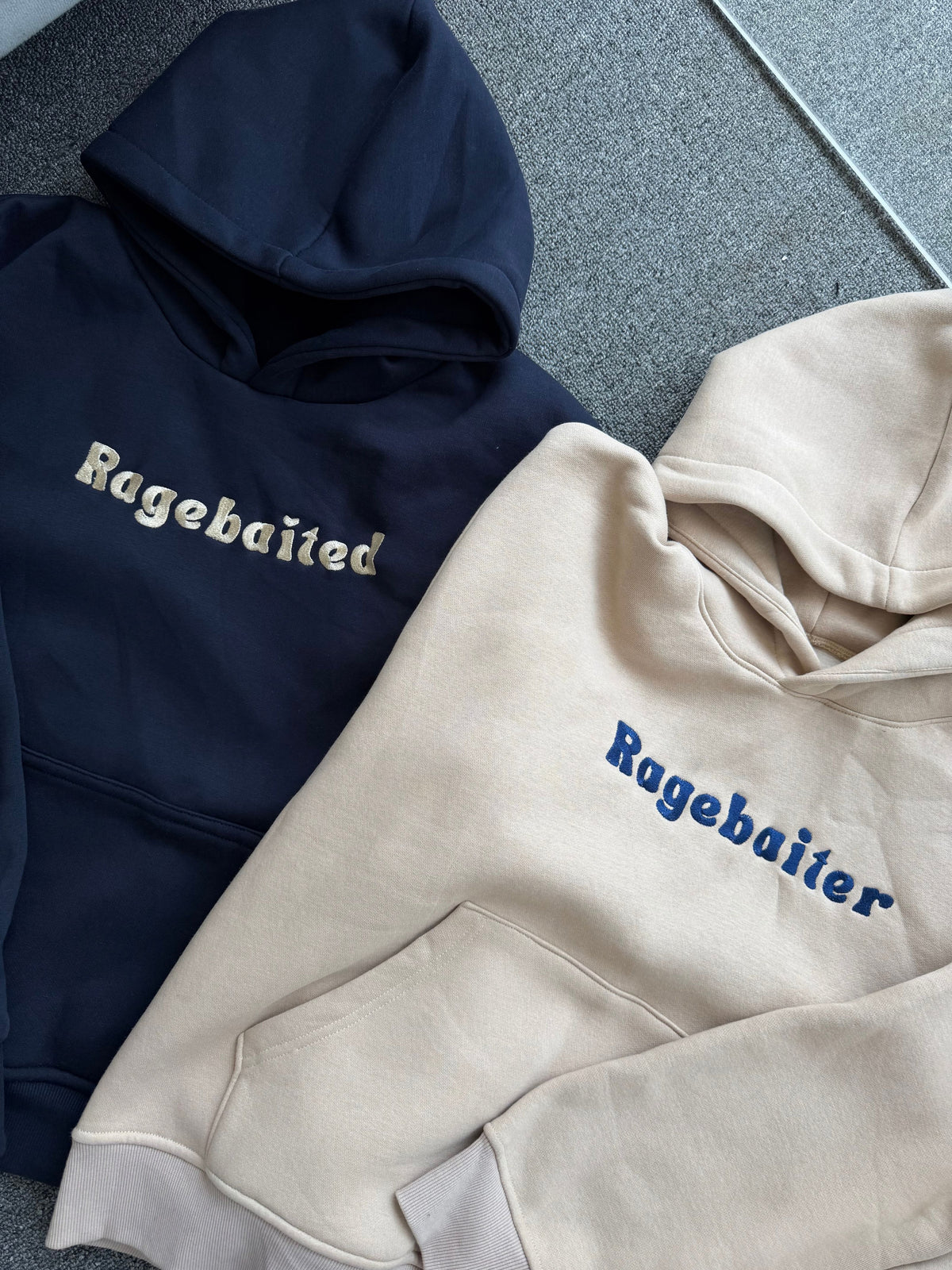 Ragebaited & Ragebaiter Embroidered Couple Hoodies Set of 2