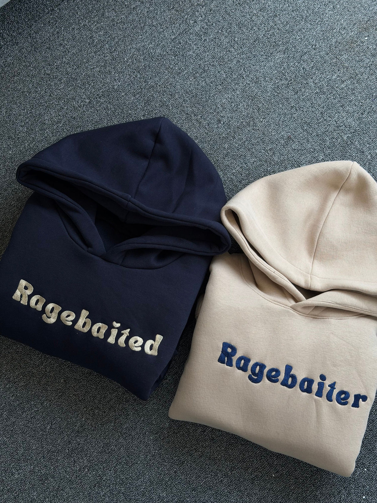 Ragebaited & Ragebaiter Embroidered Couple Hoodies Set of 2
