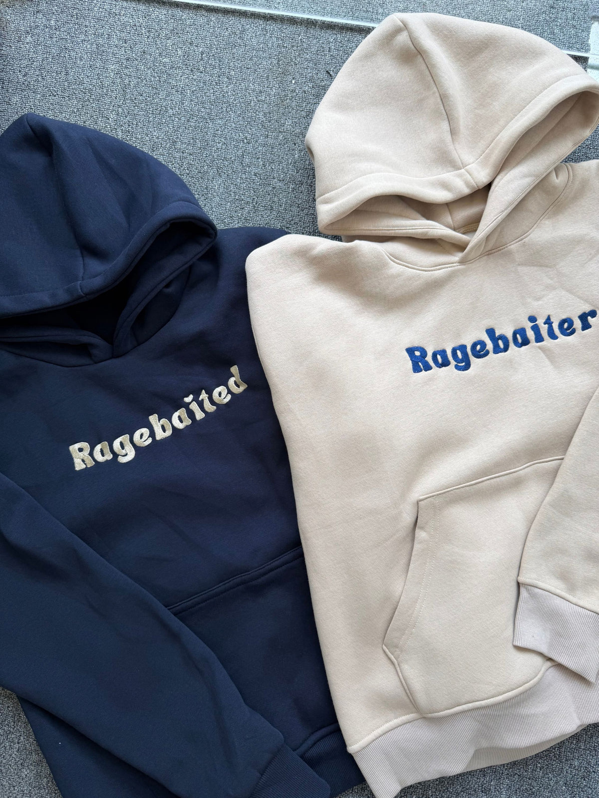 Ragebaited & Ragebaiter Embroidered Couple Hoodies Set of 2