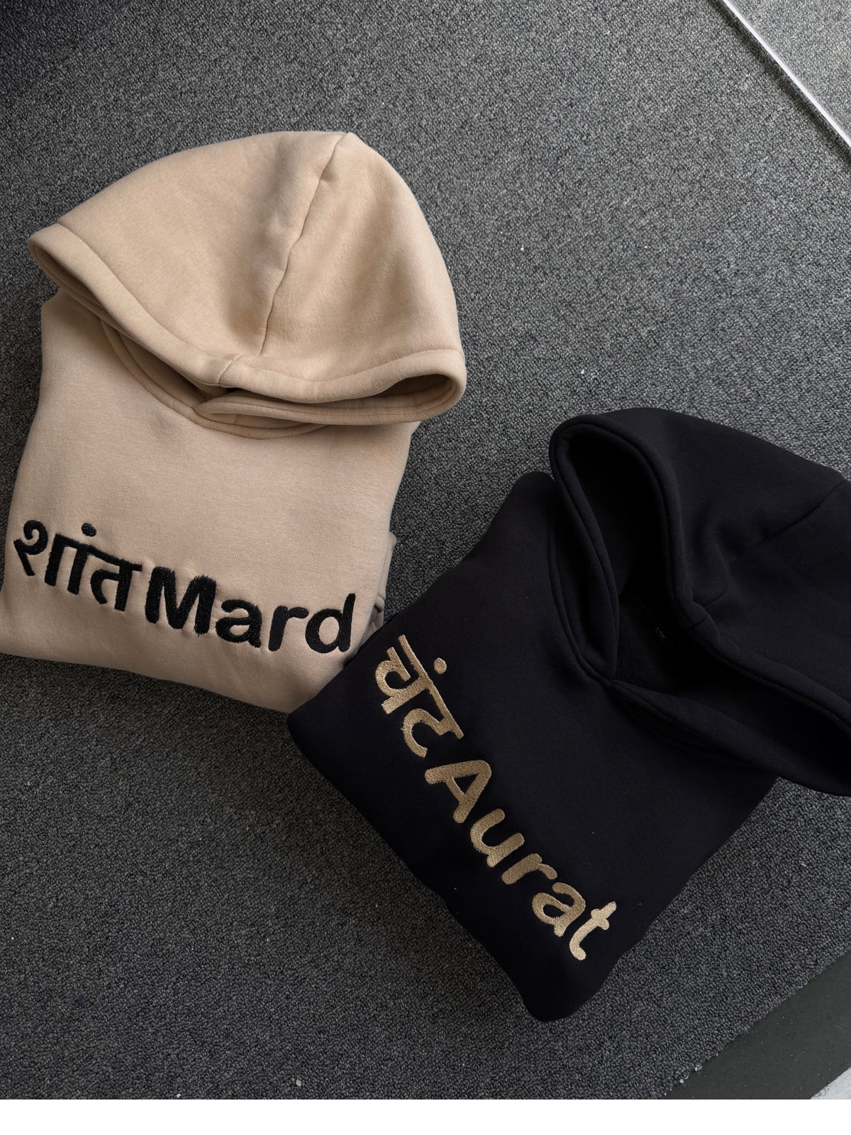 Shaant mard chant aurat Embroidery hoodie (Set of 2)