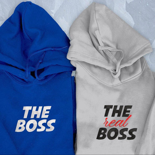 The boss, The Real Boss Front Embroidery Hoodie | Matching Couple hoodie| Custom sleeve Options | Couple goals hoodie