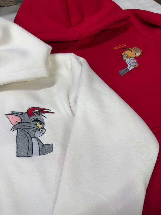 Tom And jerry Cartoon Angel Devil Embroidery Hoodie - (Set of 2)