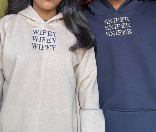 Wifey & Sniper Matching Hoodies for Couples| Trendy Matching Hoodies for Couples