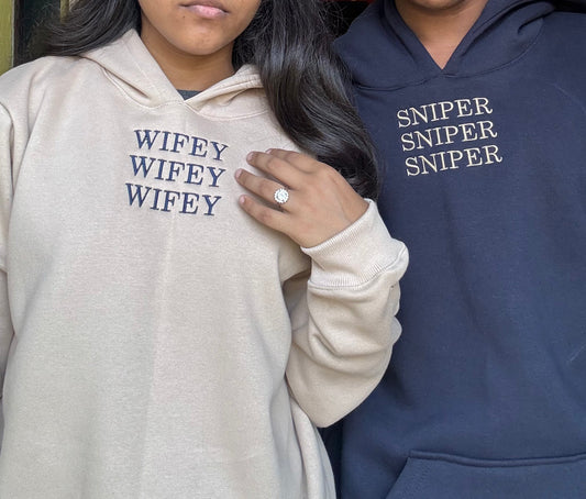 Wifey & Sniper Matching Embroidery Hoodies - (Set of 2)