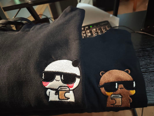 Dudu Bubu Coffee Embroidery Hoodie| Matching Embroidered Hoodies for Couples