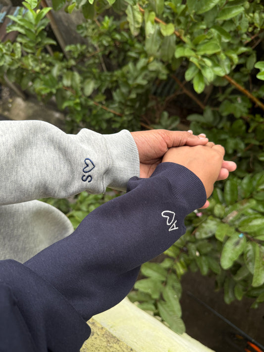 Initial With Outline Heart Custom sleeve Hoodie - (Set of 2)
