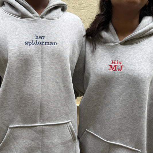 Her Spider Man His Mj Embroidery Hoodie - (Set of 2)