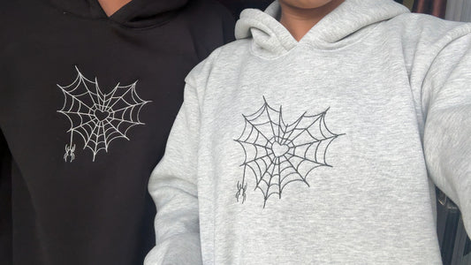 Spider Web Heart Embroidery Hoodie - (Set of 2)