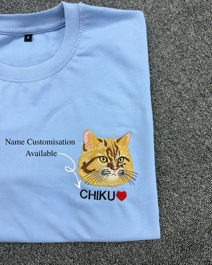 Custom Pet Embroidered T-Shirt | Personalized Cat & Dog Portrait Gift for Pet Lovers