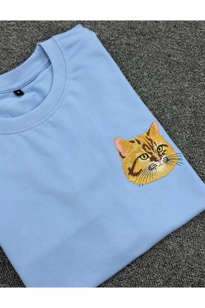 Custom Pet Embroidered T-Shirt | Personalized Cat & Dog Portrait Gift for Pet Lovers