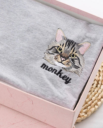 Custom Pet Embroidered T-Shirt | Personalized Cat & Dog Portrait Gift for Pet Lovers