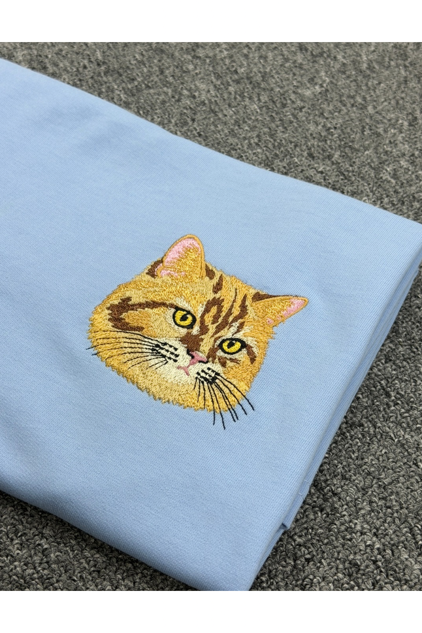 Custom Pet Embroidered T-Shirt | Personalized Cat & Dog Portrait Gift for Pet Lovers