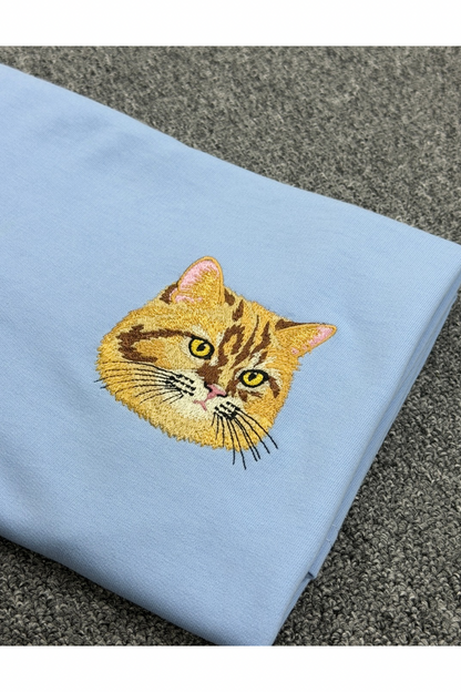 Custom Pet Embroidered T-Shirt | Personalized Cat & Dog Portrait Gift for Pet Lovers