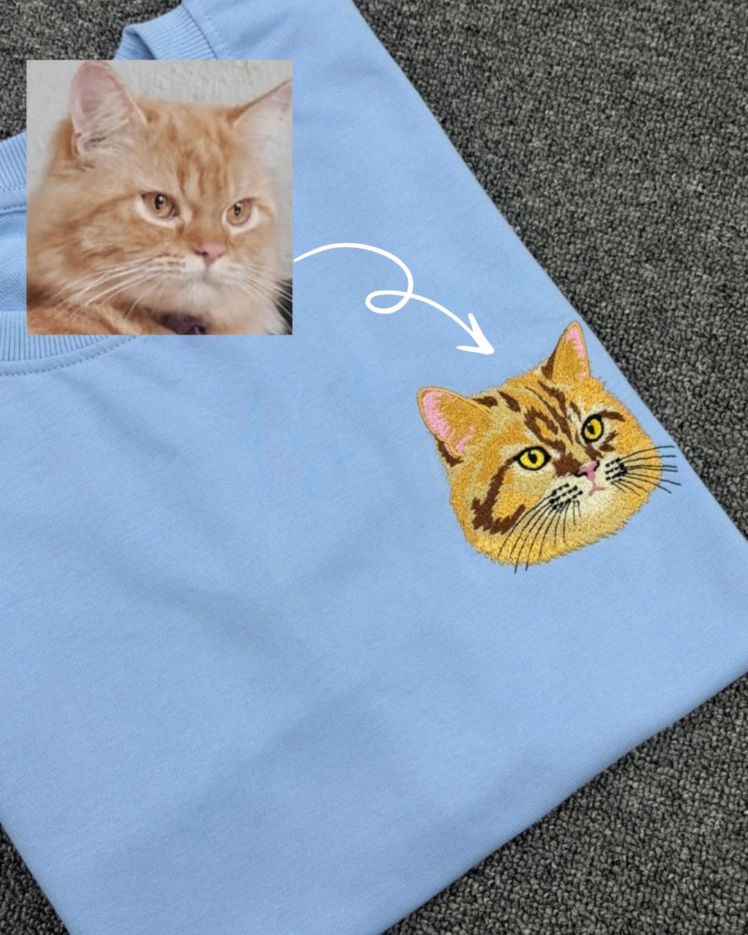 Custom Pet Embroidered T-Shirt | Personalized Cat & Dog Portrait Gift for Pet Lovers