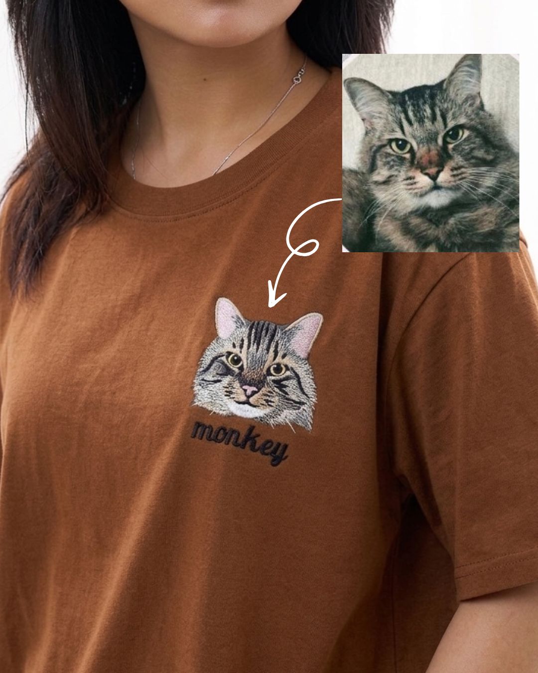 Custom Pet Embroidered T-Shirt | Personalized Cat & Dog Portrait Gift for Pet Lovers