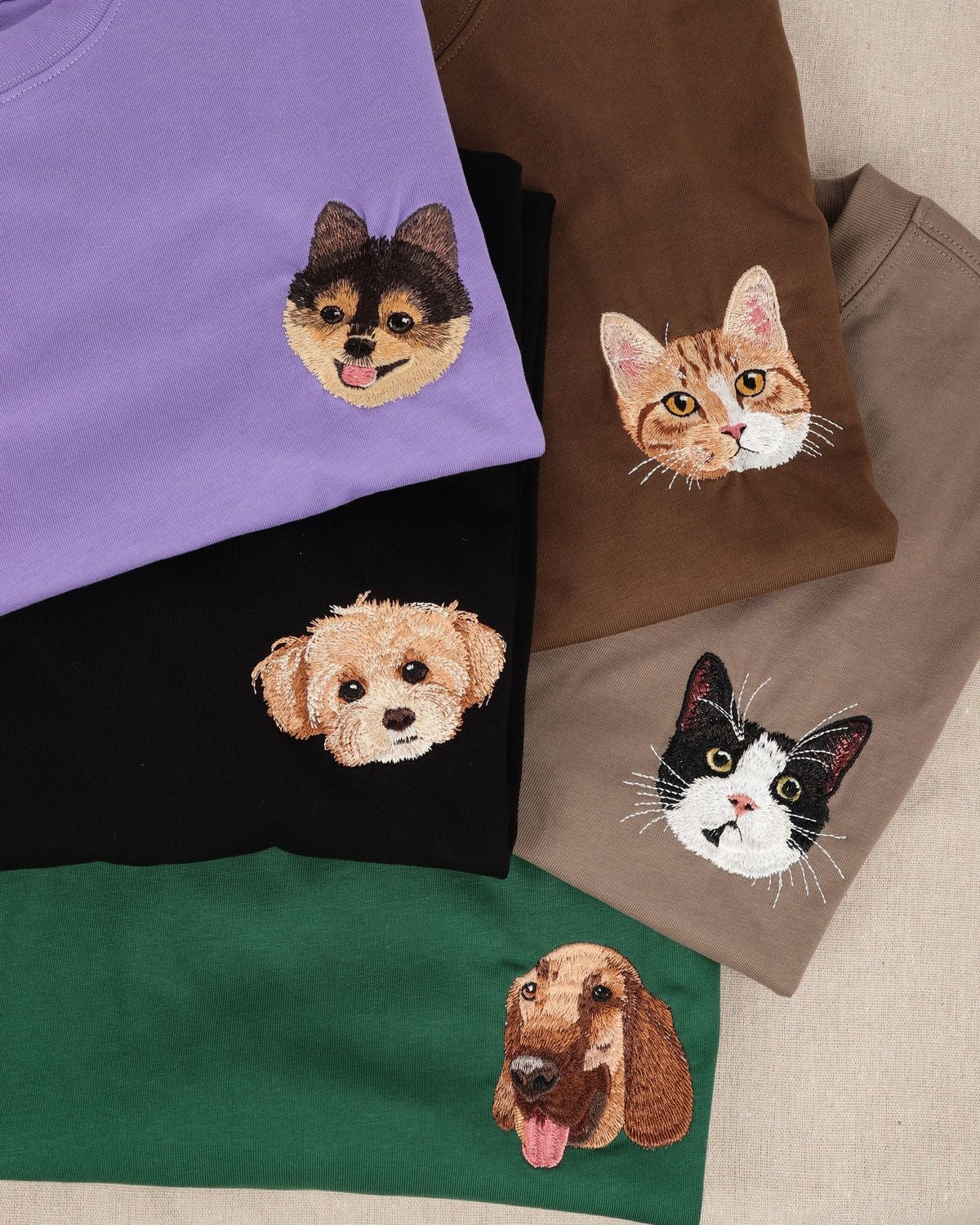 Custom Pet Embroidered T-Shirt | Personalized Cat & Dog Portrait Gift for Pet Lovers