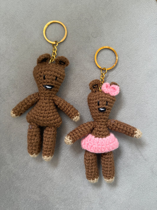 Couple Teddy Bear Crochet Keychain Set (Pack of 2) | Handmade Cute Matching Keychains Gift